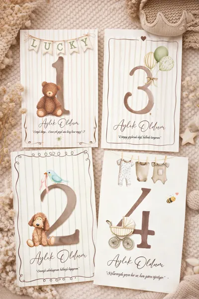 Bebek Anı Kartları Seti - Aylık Bebek Kartları ve İlkler Kartları (1-12 Ay + Özel Anlar)