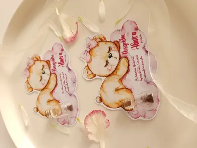 İsme Özel Çiçek Tohumlu Mevlid Kartı - Ayıcıklı Hoşgeldin Bebek Hediyeliği (25 Adet)