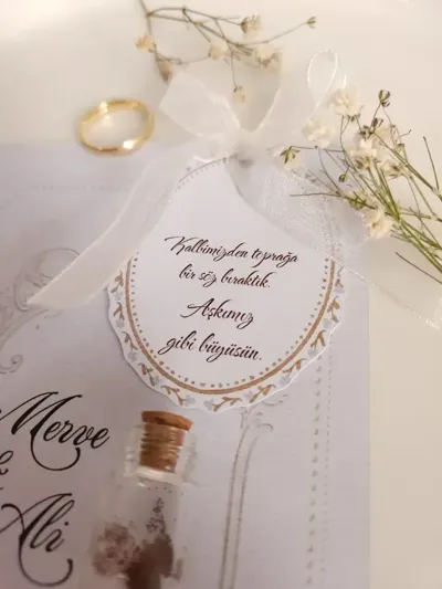 İsme Özel Çiçek Tohumlu Nişan Hediyeliği - Zarif Tohum Şişeli Hatıra Kartı (25 Adet)