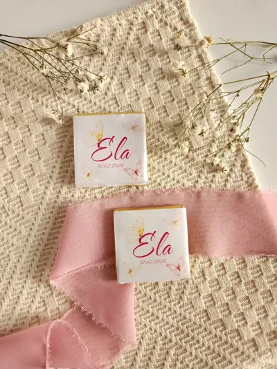 Kişiye Özel Çikolatalı Mevlid Hediyelikleri 25'li | Fiyonklu Bebek Mevlüt Şekeri