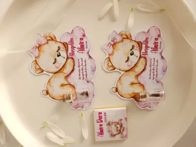 İsme Özel Çiçek Tohumlu Mevlid Kartı - Ayıcıklı Hoşgeldin Bebek Hediyeliği (25 Adet)