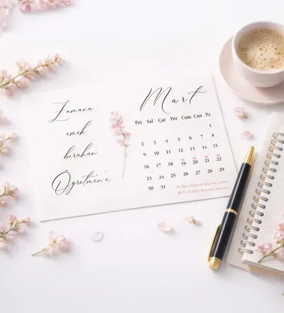 Öğretmenlere Özel Masa Takvimi - Anlamlı Sözlü 12 Aylık Çiçekli Takvim Kartları