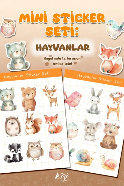 Sevimli Hayvanlar Mini Sticker Seti | Ayı, Tavşan, Kuş Figürlü Sticker | Ajanda & Çocuk Sticker