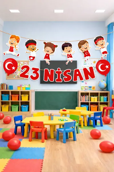 KızıHediye 23 Nisan Süsleme Flama Banner | Çocuk Bayramı Dekorasyonu | Sınıf, Okul ve Ev İçin 23 Nisan Süsü