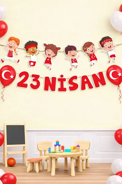 KızıHediye 23 Nisan Süsleme Flama Banner | Çocuk Bayramı Dekorasyonu | Sınıf, Okul ve Ev İçin 23 Nisan Süsü