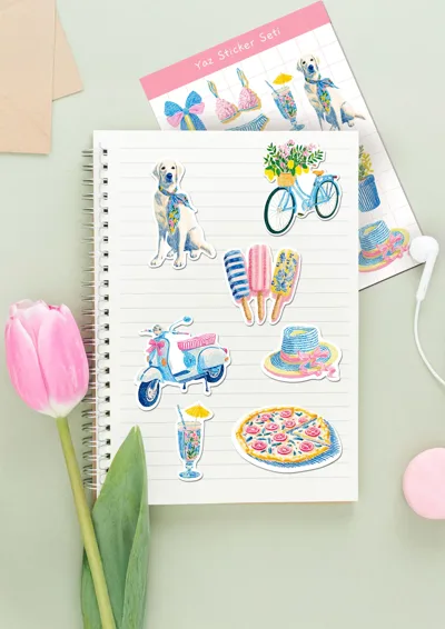 Yaz Temalı Mini Sticker Seti | Çiçek, Dondurma, Bisiklet Figürlü Dekoratif Sticker | Ajanda & Hediye