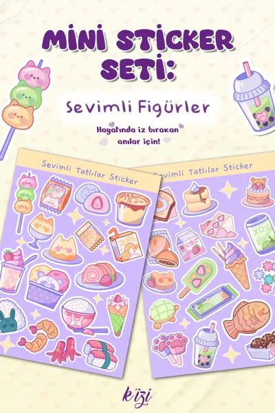 Sevimli Tatlılar Mini Sticker Seti | Kawaii Pastel Sticker | Günlük, Defter, Laptop Süsleme Sticker