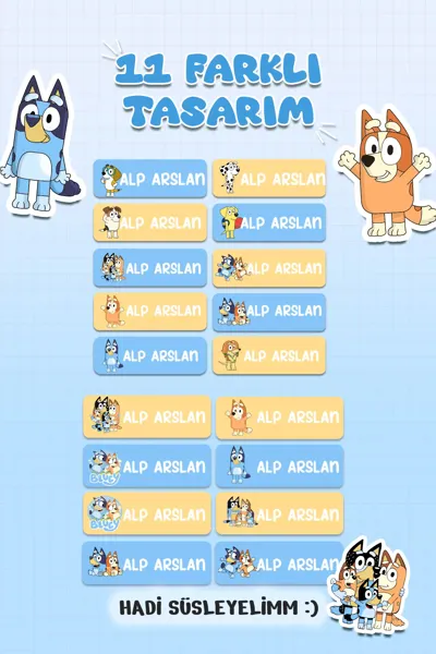 İsme Özel Okul Etiketi - Suya Dayanıklı İsim Sticker (104 Adet)