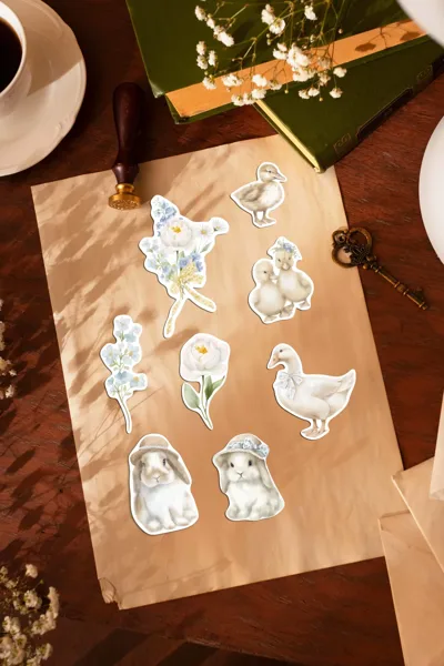 Vintage Mini Sticker Seti | Pastel Çiçek & Hayvan Figürlü | Ajanda & Hediye Sticker