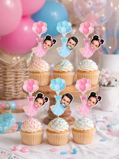 Kişiye Özel Cinsiyet Partisi Cupcake Süsü 12’li – Fotoğraflı Bebek Temalı Kürdanlı Cupcake Topper