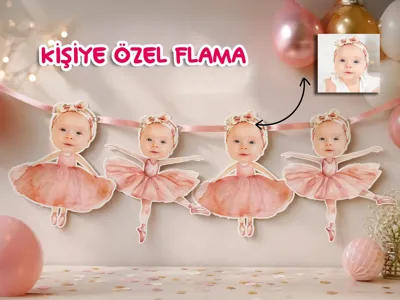Kişiye Özel Balerin Temalı Flama Banner (6 Figürlü) – Doğum Günü & Baby Shower Parti Süsü