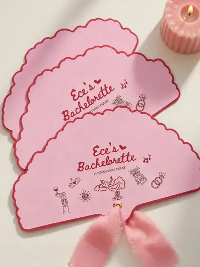 Bride Bachelorette Parti Davetiyesi 5’li Set – Pembe Özel Kesim Gelin Bekarlığa Veda Daveti – Kurdeleli Şık Tasarım