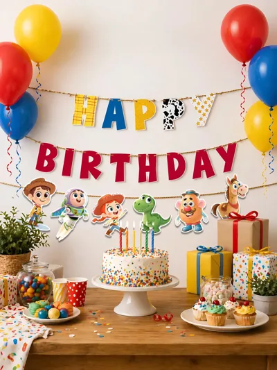 Oyuncak Hikayesi Temalı Happy Birthday Flama Banner – Renkli Doğum Günü Süsü, Çocuk Parti Dekoru