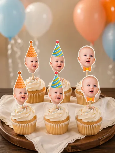 Kişiye Özel Bluey Cupcake Kürdan Süsü (12’li Set) – Fotoğraflı Doğum Günü Cupcake Topper