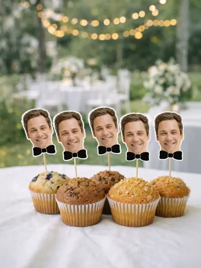  Kişiye Özel Fotoğraflı Damat Cupcake Topper Seti (12 Adet) – Parti & Düğün Kürdan Süsü