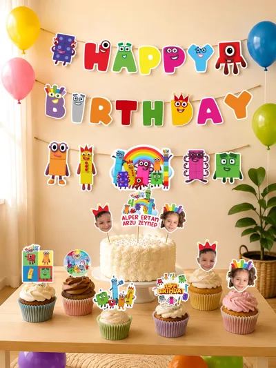 Kişiye Özel Numberblocks Temalı Doğum Günü Seti | Flama Pasta ve Muffin Süsü