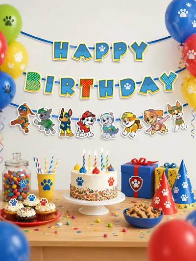 Paw Patrol Happy Birthday Flama Seti – Paw Patrol Konseptli Doğum Günü Banner, Parti Flama